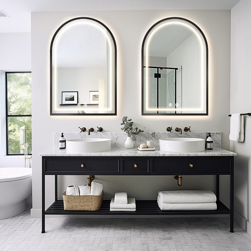 Metal Arch LED Wall Mirror, Black