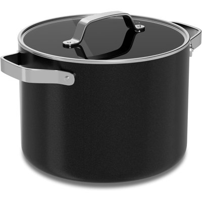 8.5 Quart Aluminum Stock Pot w/ Lid, Nonstick Ceramic Coating, PTFE & PFAS Free, Oven Safe 500°F, SS Handles, Glass Lid, All Stove Compatible