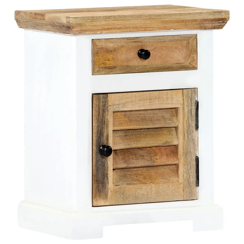 Table de chevet en bois de manguier brut blanc et brun 15,7 po x 11,8 po x 19,6 po
