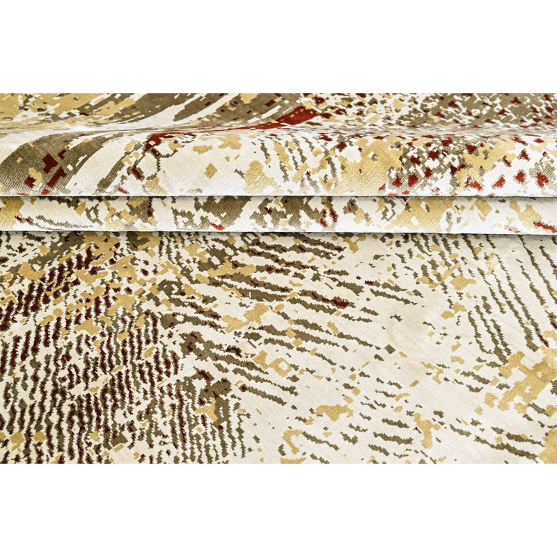 Tapis beige abstrait en laine 8 pi 10 po x 11 pi 10 po