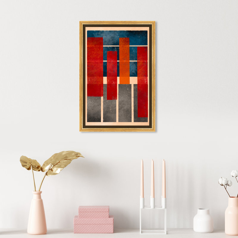 Abstrait abstrait et formes rouges - Peinture sur toile, Toile tendue, H 15 po x l 10 po