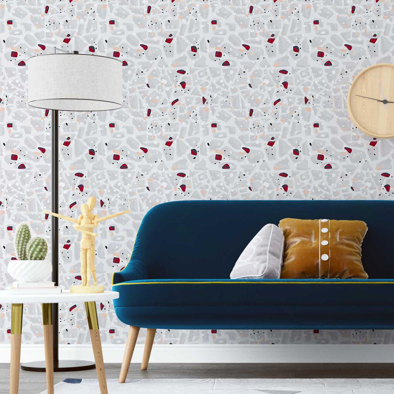 Rouleau de papier peint adhésif lisse L 8,5 pi x l 24 po Arhianna, Blanc / gris / rouge