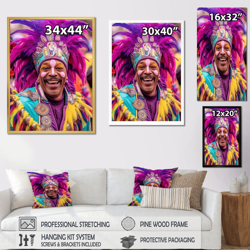 «New Orleans Mardi Gras Celebrations III», reproduction sur toile, Cadre photo noir, H 32 po x l 16 po x P 1 po