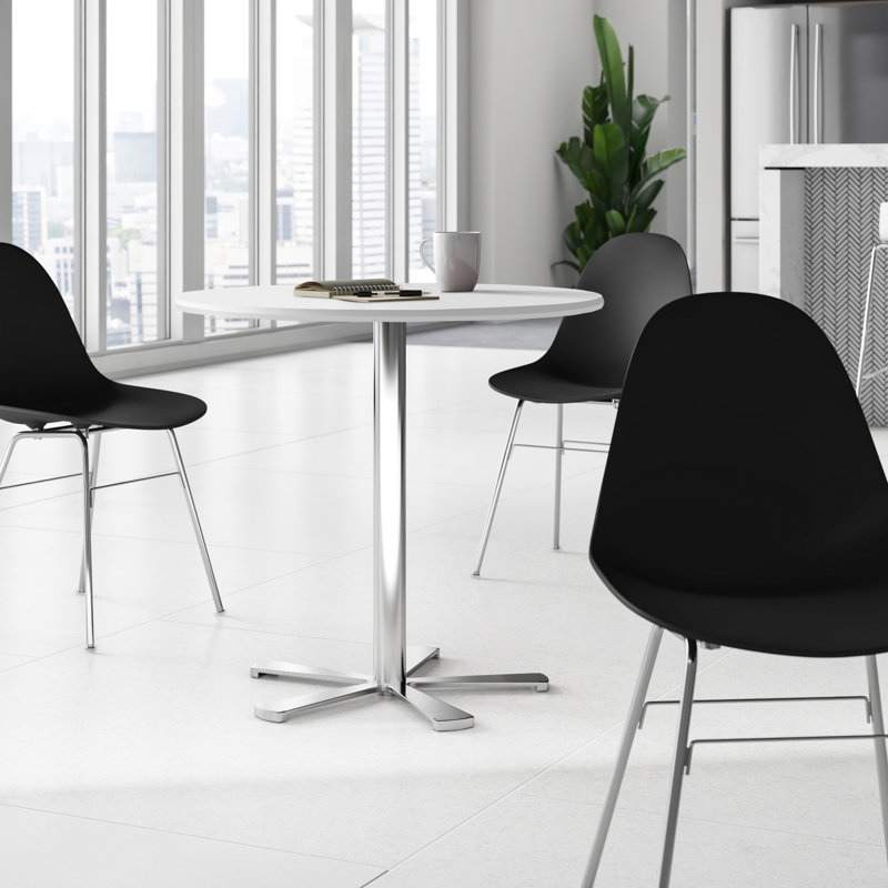 Table de salle à manger Slivno, H 29,5 po x l 43,5 po x P 43,5 po, Chrome, Laque blanche
