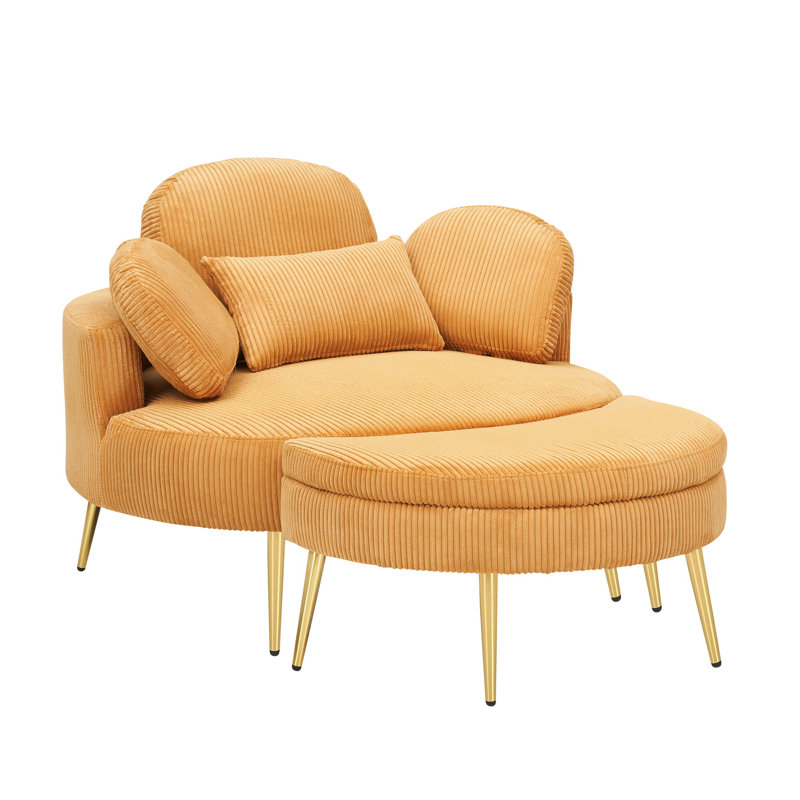 Corduroy Armchair with Ottoman, Yellow Corduroy