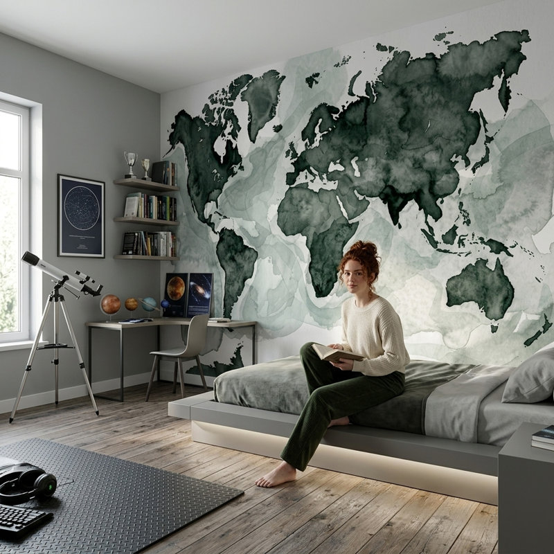 Papier peint carte du monde, Non tissé, 160 po x 108 po