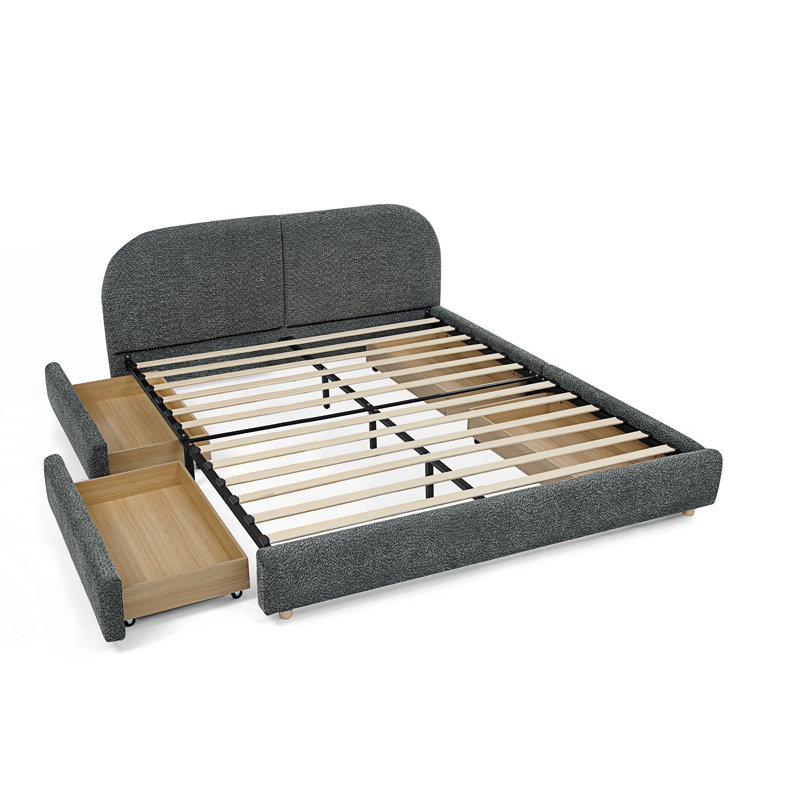Structure de lit tapissier grand avec tiroir, Grand lit, Gris foncé