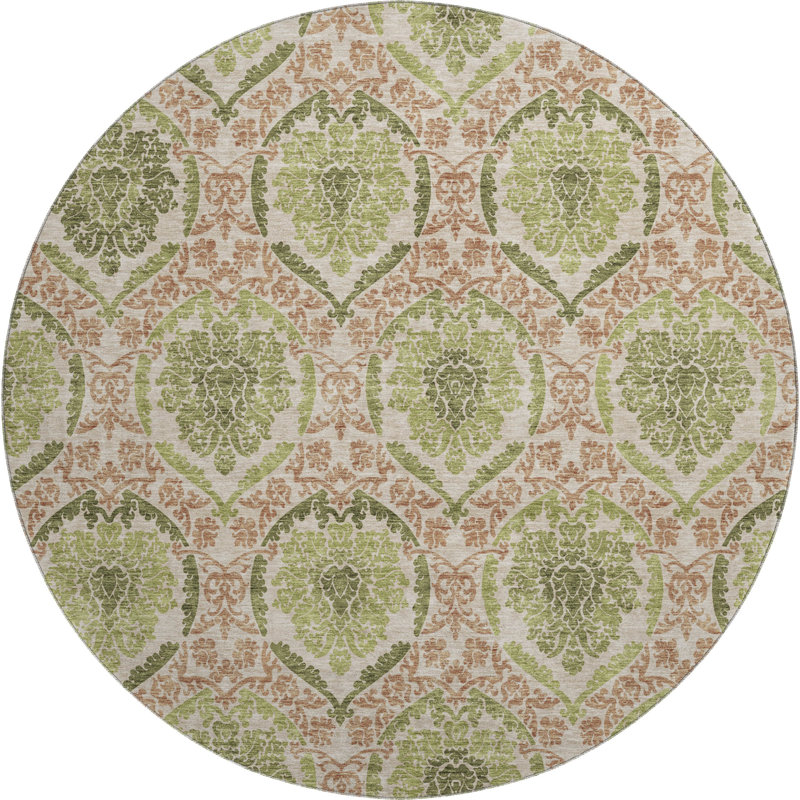 Tapis olive Prisco lavable à la machine de qualité supérieure, Rond 8 pi