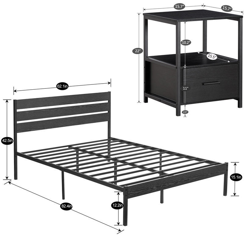 Ensemble de chambre avec lit plateforme 3 pièces Kempst, Grand