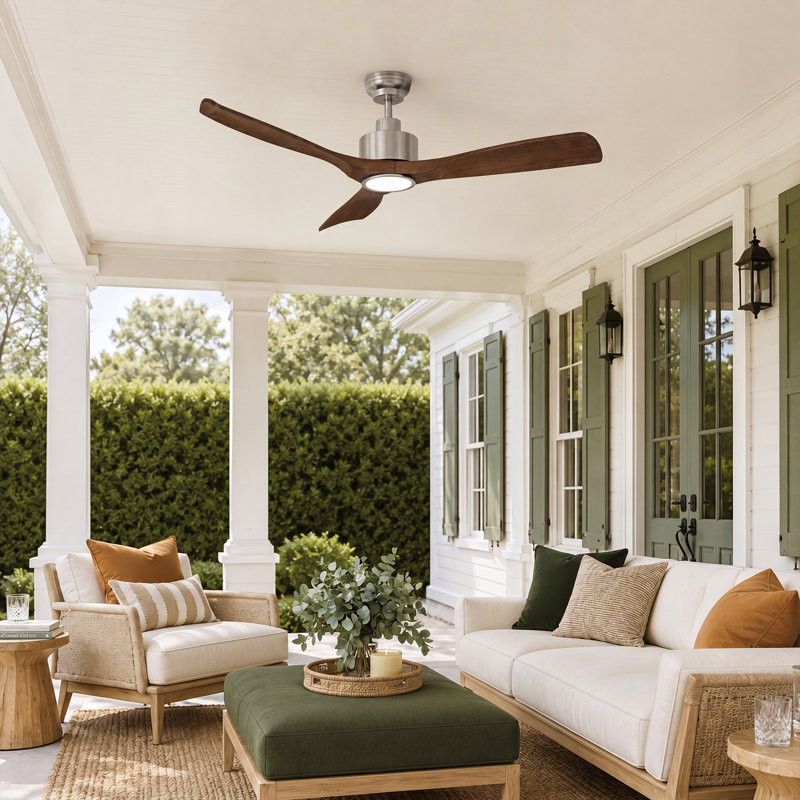 52" Outdoor Ceiling Fan with Light for Patio Garage Porch Indoor, Weather-Proof Blades & High-Airflow, Quiet DC Motor 3CCT Dimmable LED Ceiling Fan Remote