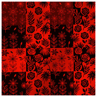 Red Black Floral Pattern Bath Mat