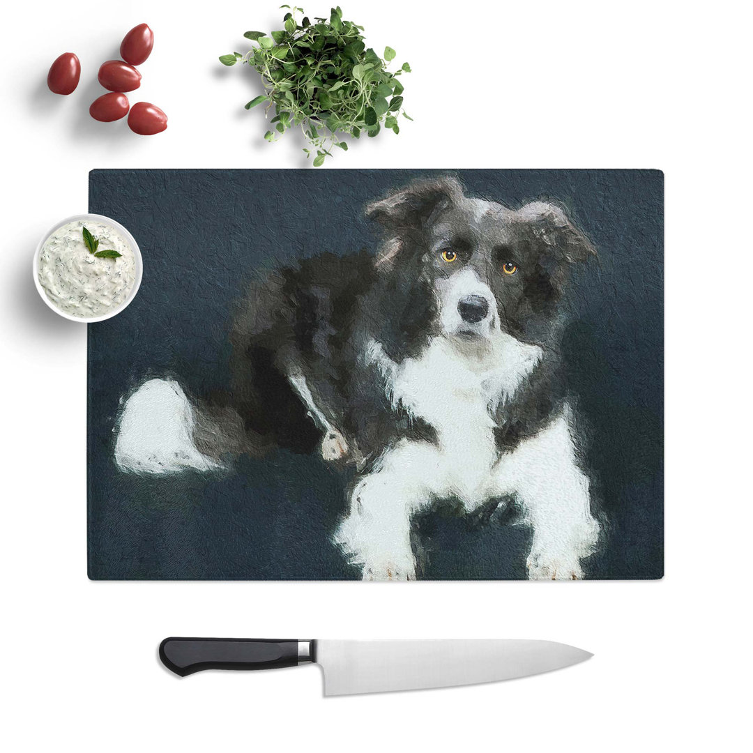 Tempered Glass Resting Border Collie Dog Chopping Board