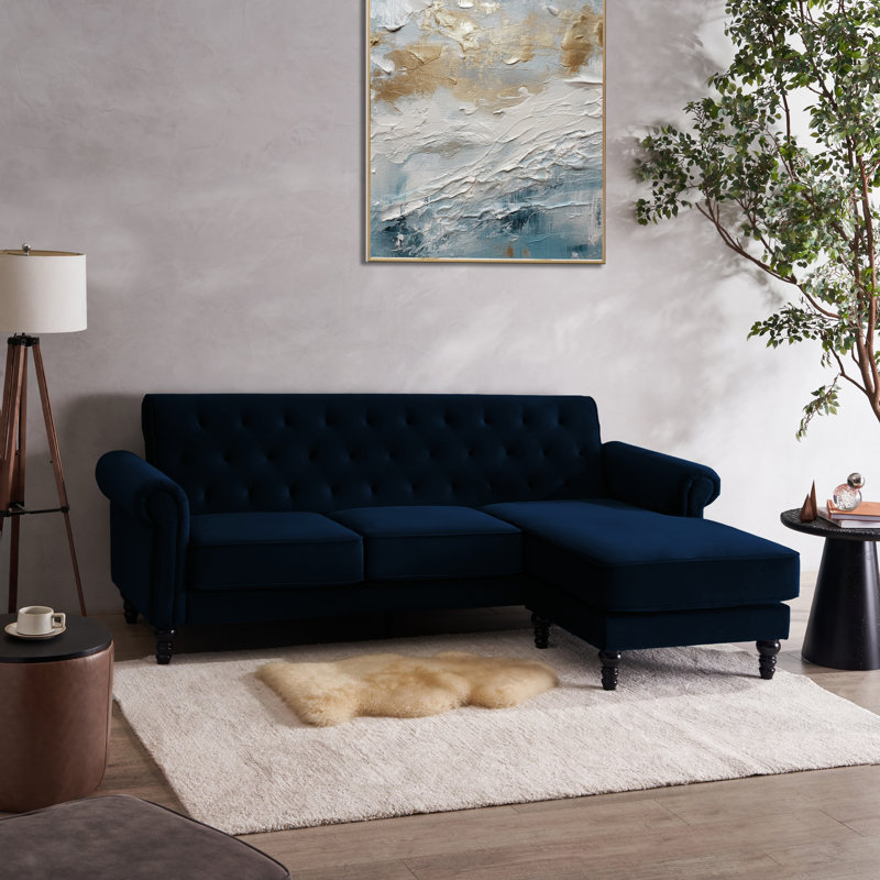 Petoskey 3 Seater Velvet Sofa & Chaise, Blue