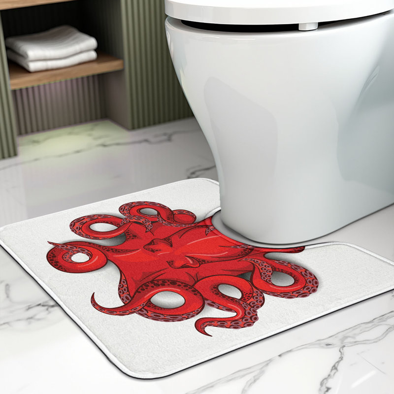  Kraken Toilet Mat U-Shape Bathroom Rug 20" x 16" Red
