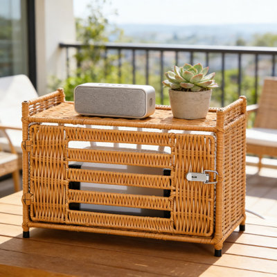 Woven Router Storage Box - Plastic Rattan Modem Cover With Cable Management, Universal Hider For Wi-Fi Routers, Modems, Projectors And Power Strips