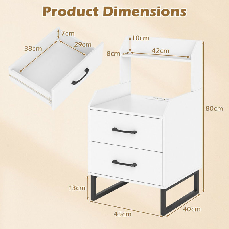 45cm W Metal Bedside Table