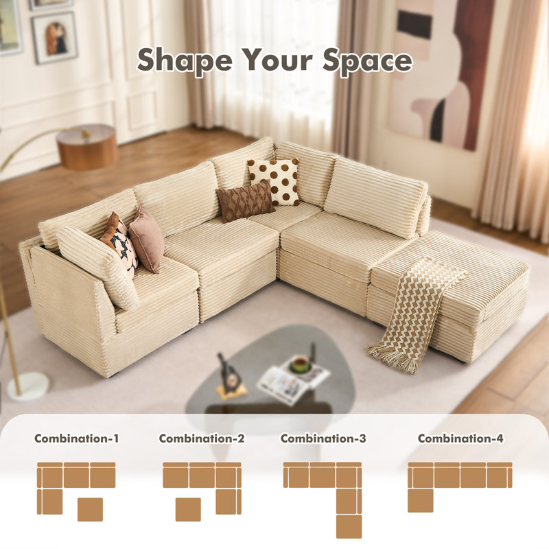 Canapé modulaire surdimensionné rembourré 5 pièces Viola, Beige
