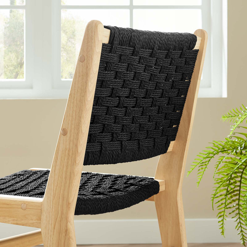 Saoirse Woven Rope Wood Dining Side Chair, Natural, Black