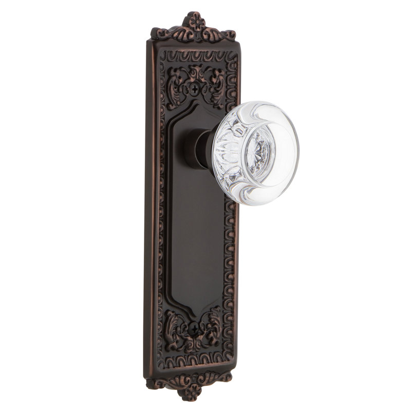 Egg & Dart Plate avec bouton de porte rond en cristal transparent, Bronze intemporel, 2,375 po