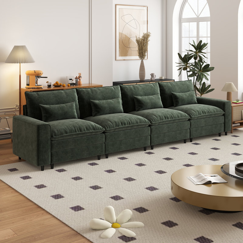 Canapé modulaire moderne en chenille, H 39,37 po x l 158,27 po x P 35,83 po, 4, Vert