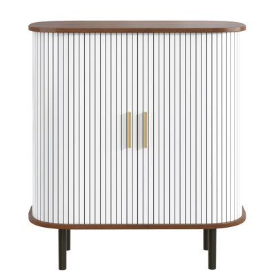 Armoire à vin cannelée avec support à vin à 8 grilles, 5 tablettes réglables à 5 niveaux, 2 porte-verres, portes tambour coulissantes, 4 espaces de rangement cachés sur le côté, station de café moderne
