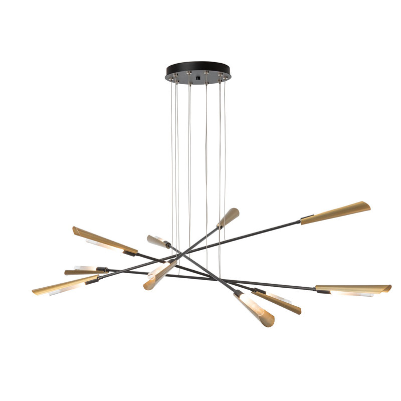 Flight 10-Light Pendant - Standard Overall Height, 129", Black, Modern Brass