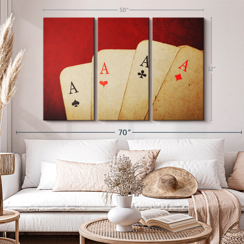 «Vintage Aces Poker», 3 pièces sur toile, H 32 po x l 50 po x P 1,25 po