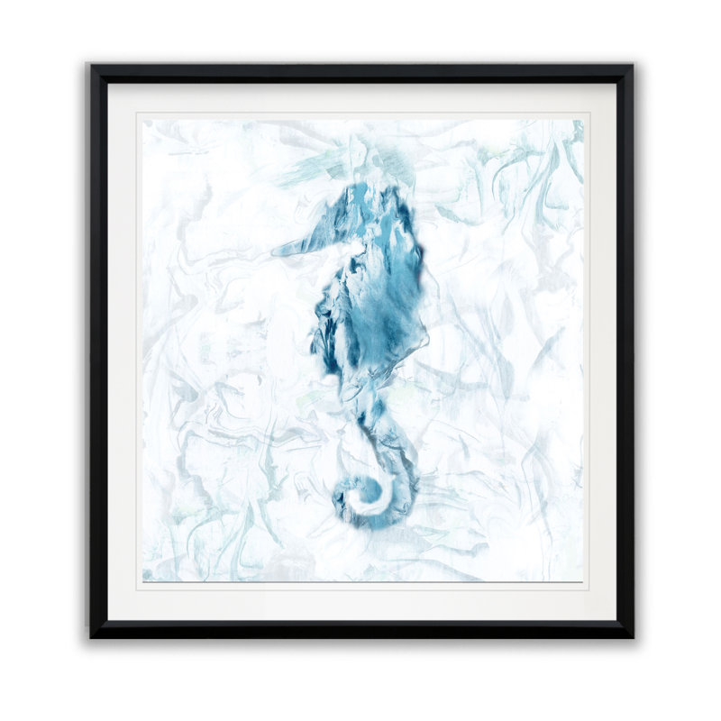 Blue Marble Seahorse - reproduction d'art, H 30,5 po x l 30,5 po x P 1,5 po, Cadre plastique noir