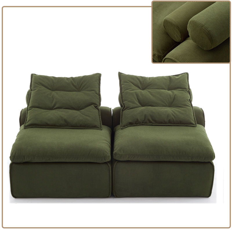 6-Piece Modular Armless Sofa Chair Set for bedroom living room, Green Polyester