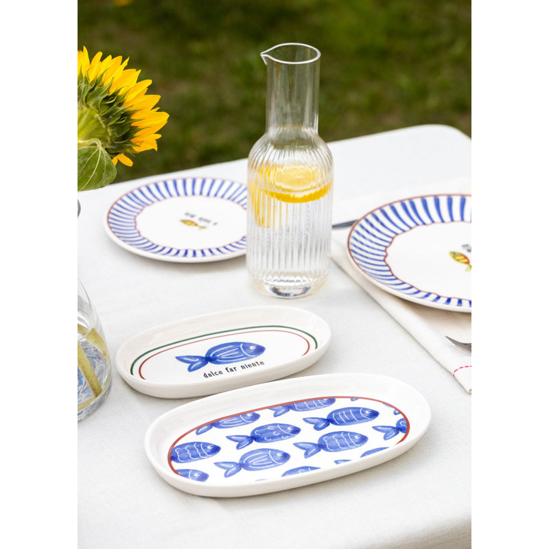 Elegant Ceramic Platter Set (2 Pieces), Blue, 8.3 x 4.7 x 0.8 inches | 100% Ceramic, Durable & Dishwasher Safe | Perfect for Serving Appetizers, Desserts & Snacks | Stylish Design for Any Occasion