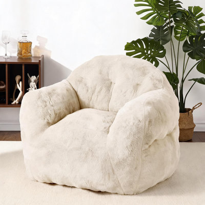 Oversized Bean Bag Chair with Armrests – Ultra Soft Soft Rabbit Fur, High-Density Foam, Ergonomic & Spill Resistant, Machine Washable – Sofa for Adults & Kids, Living Room, Dorm Offwhite, 39x32x28in