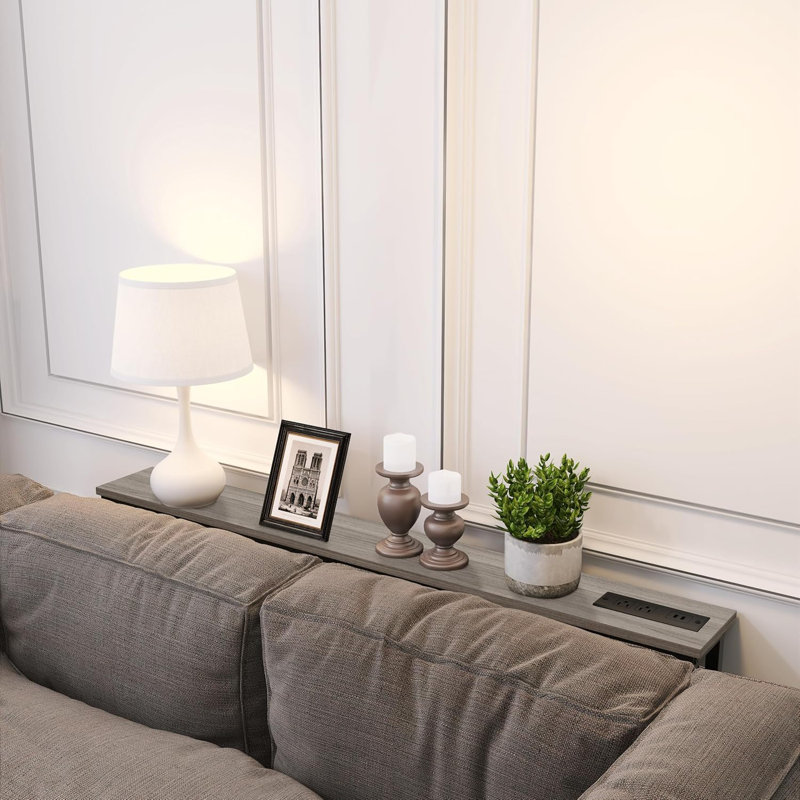 Table de canapé avec prise et port USB, console de 48 po derrière le canapé avec structure en acier, gris