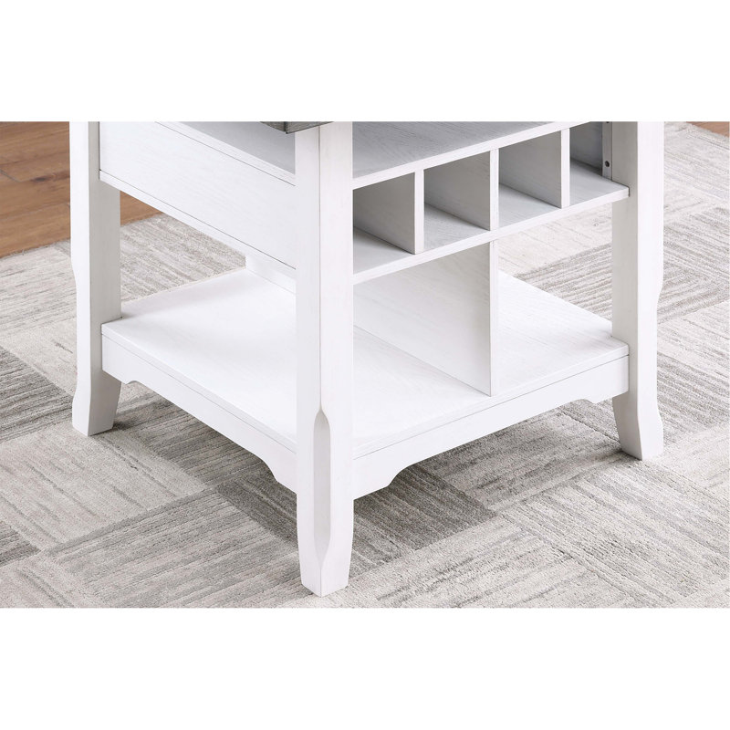 Table de salle à manger à hauteur de comptoir blanche / grise 1pc avec tablette de rangement intégrée Lazy Suzan