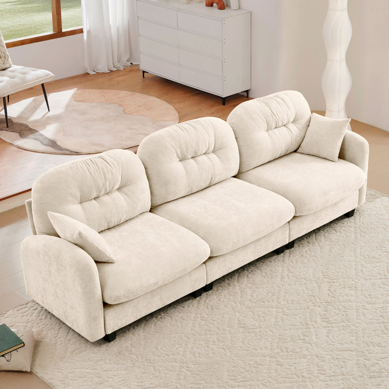 Basic Sectional Sofa, 3-Seater Modular  Sofa Couch,Soft Chenille Fabric High-Density Foam,Tufted Cushion Backrest Design