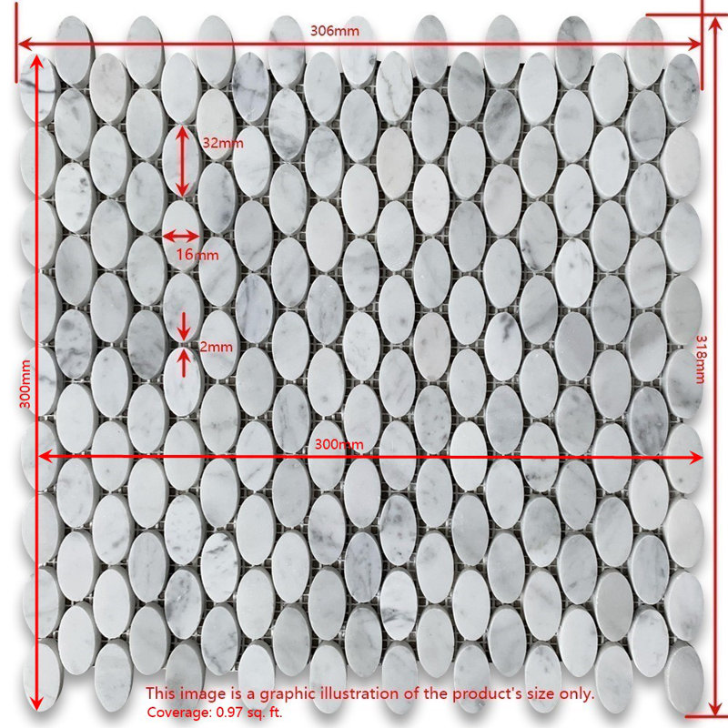 Carreau de mosaïque en marbre 12 po x 12 po Calacatta, Gris clair
