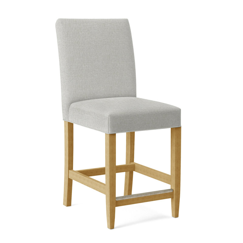 Manhattan Upholstered Stool with Solid Wood Frame, White Textured Performance; 0865-91, Honey Finish