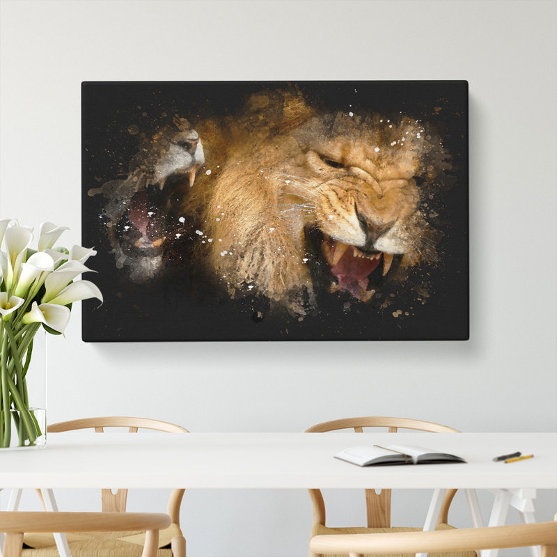 Two Lions Paint Splash - Wrapped Canvas, 60cm H x 91cm W x 3cm D