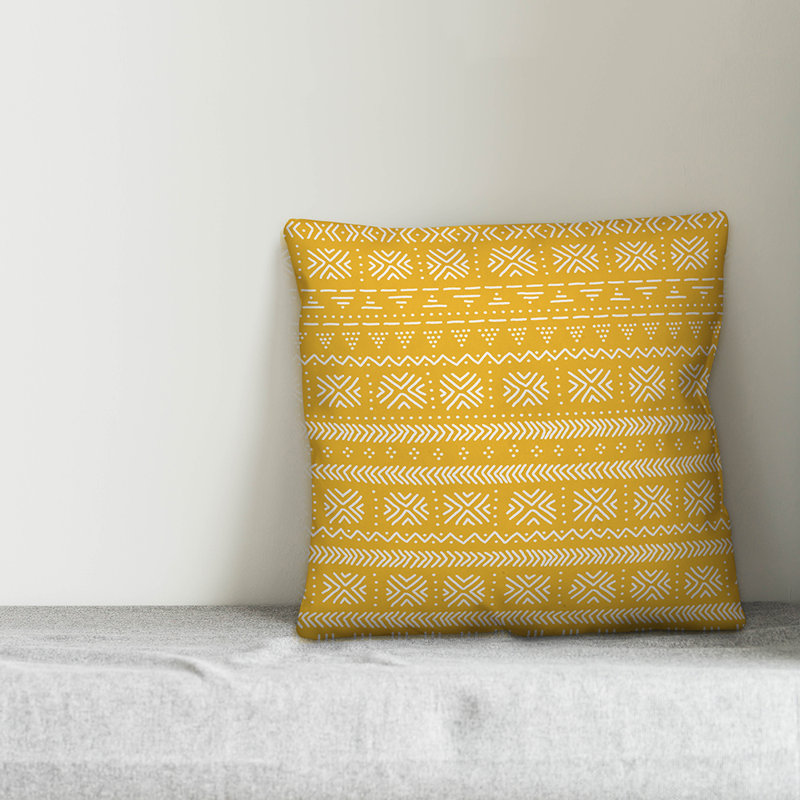 Throw Pillow, 18" x 18", Yellow/White Geometric 3