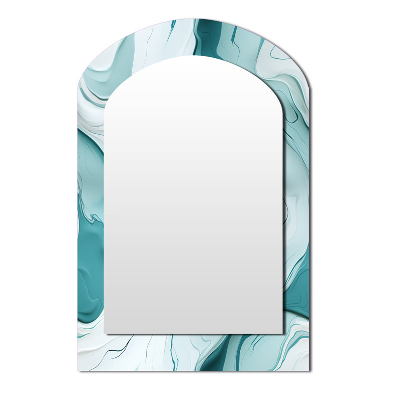Lgith Green Zen Marble Harmony Channel - miroir arqué en marbre, miroir mural asymétrique blanc unique, impression d'art en métal