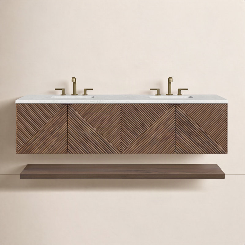 Meuble-lavabo double flottant 72 po Marcello, Perle de jasmin éternelle, 8 po