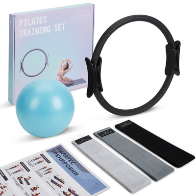 Pilates Ring Set with Mini Ball and Resistance Bands, 14 Inch Magic Circle with Padded Handles, Home Gym Pilates Equipment for Women