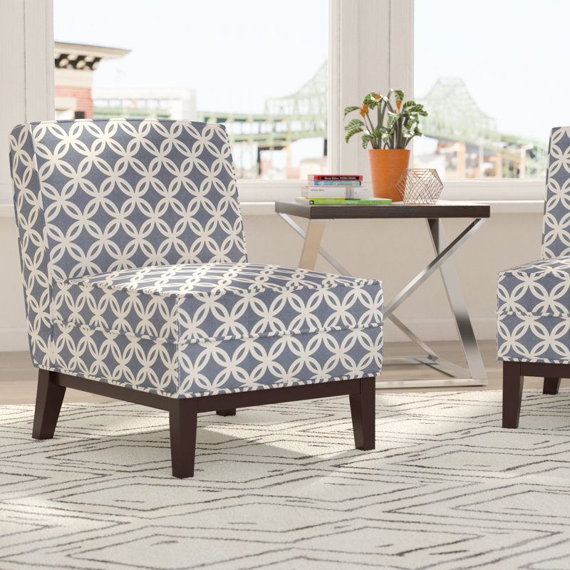 Upholstered Slipper Chair, Blue/Cream