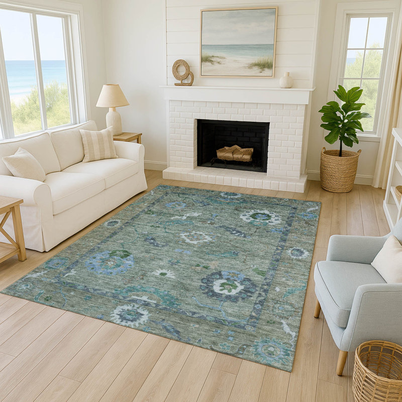 Machine Washable Indoor/Outdoor Kaczor ACN2229 Global Rug, Rectangle 10 pi x 14 pi