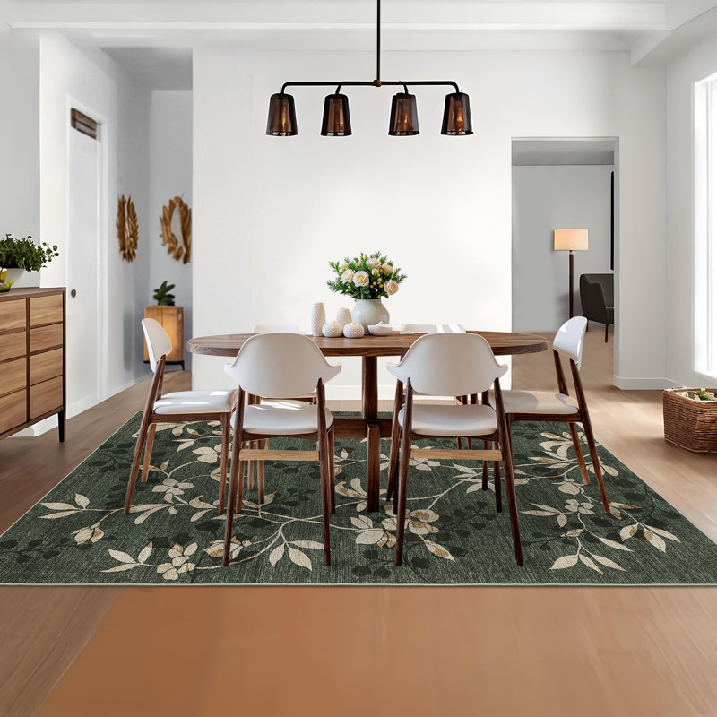 Floral Machine Washable Rug with Non-Slip Backing, Stain-Resistant Soft Low Pile Floor Mats, Foldable Farmhouse Indoor Carpet for Bedroom, Nursery