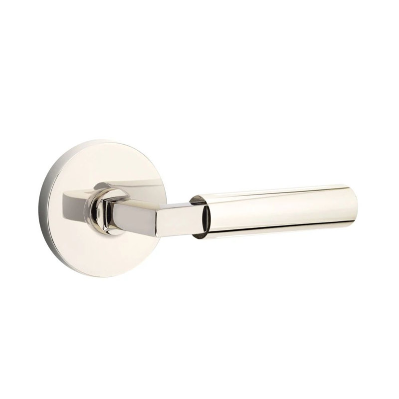 Mortaise intérieure Emtek Select avec rosette à disque et tige carrée en L, levier lisse, Gauche, Nickel poli