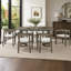 Ensemble de salle à manger 7 pièces pour 6 personnes avec 6 chaises rembourrées à dossier arrondi, table rectangulaire en bois veiné, chaises à dossier incurvé et assises rembourrées-714449986