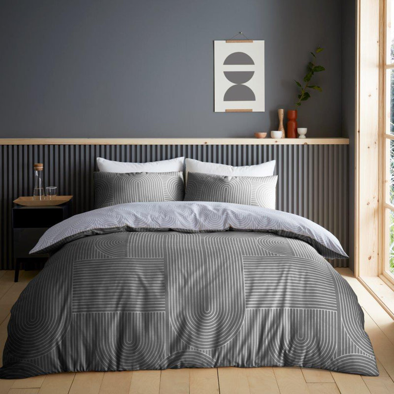 Geometric Shapes Duvet Cover Set with Pillowcases, Charcoal/Grey, Kingsize - 2 Standard Pillowcases