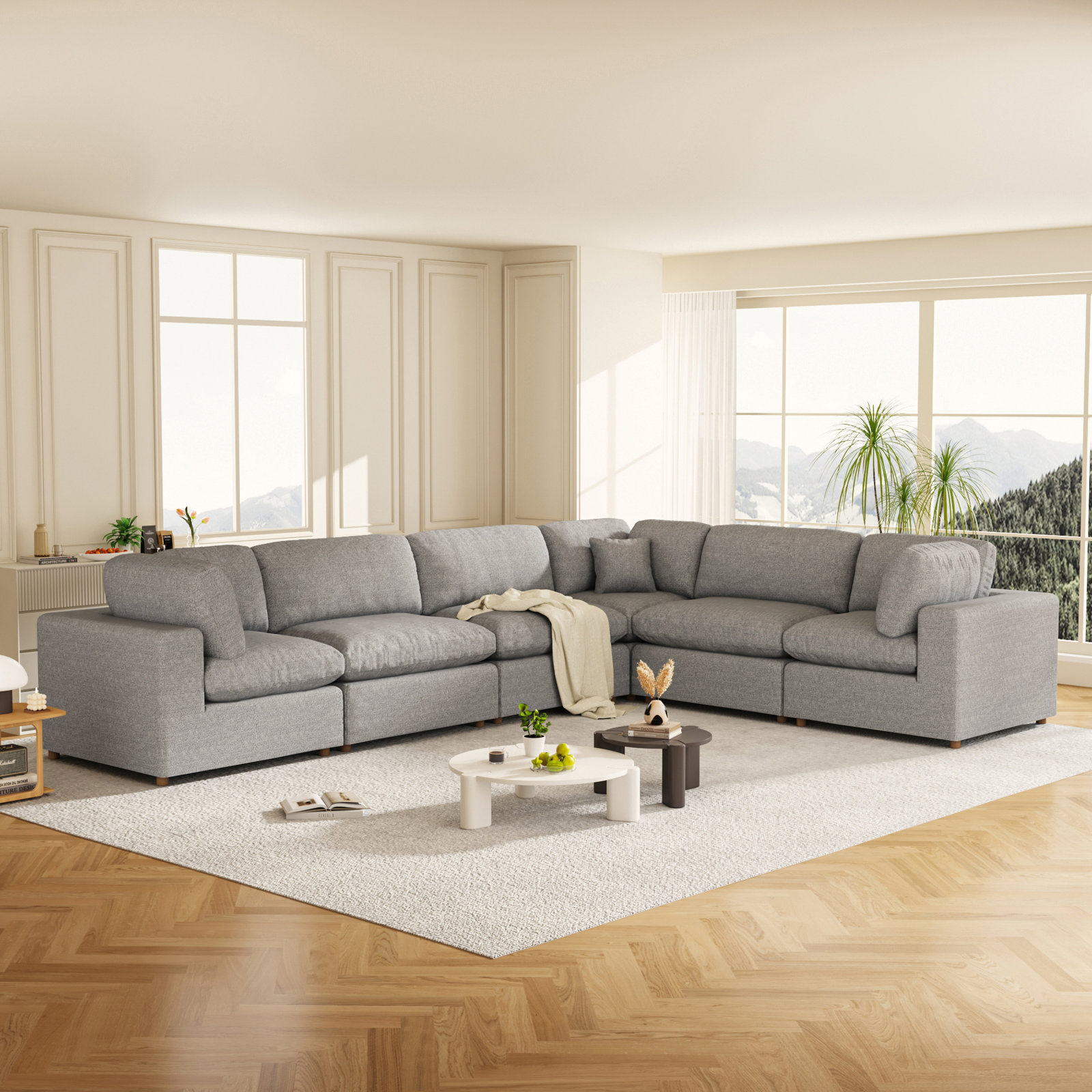 Jossa Upholstered Sectional, Gray Linen Blend