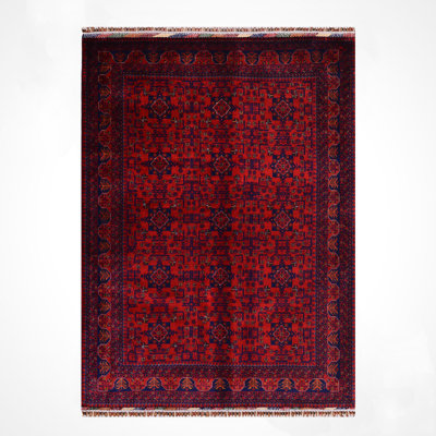 Tapis en laine et coton rouge noué à la main Original