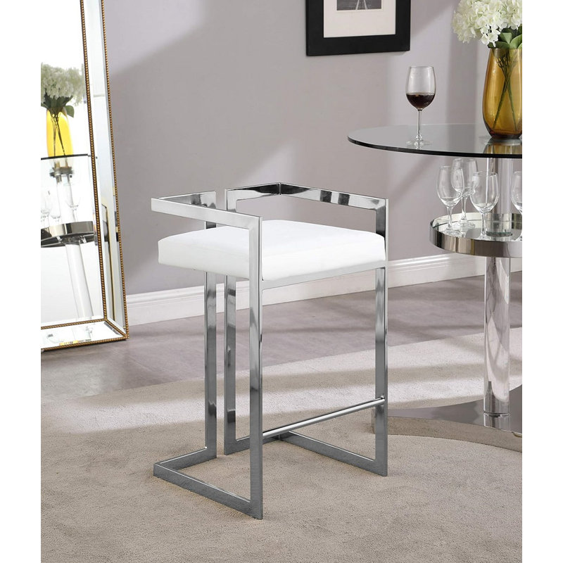 Tabouret de comptoir en cuir Gezina, Blanc